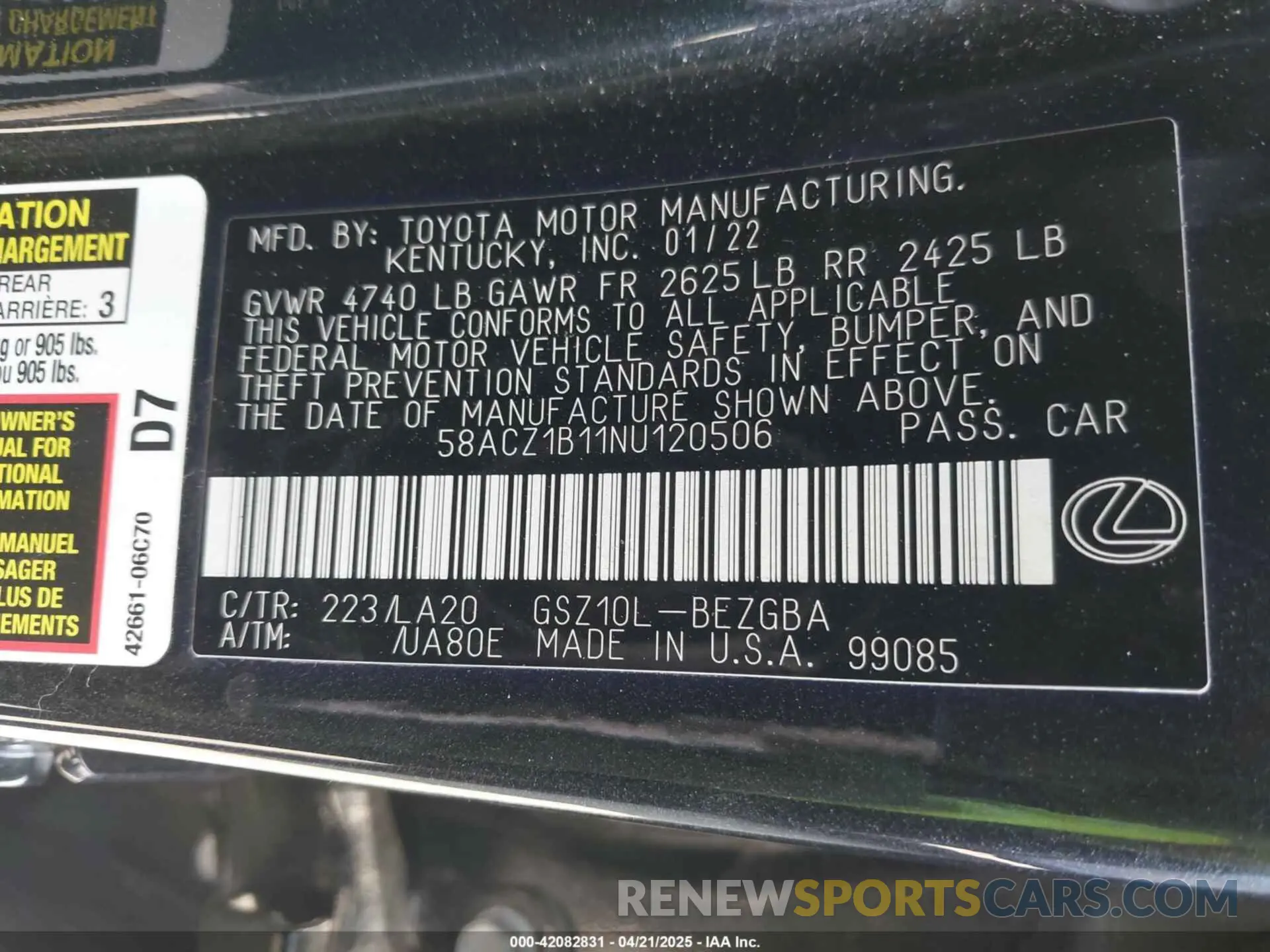 9 Photograph of a damaged car 58ACZ1B11NU120506 LEXUS ES 350 2022