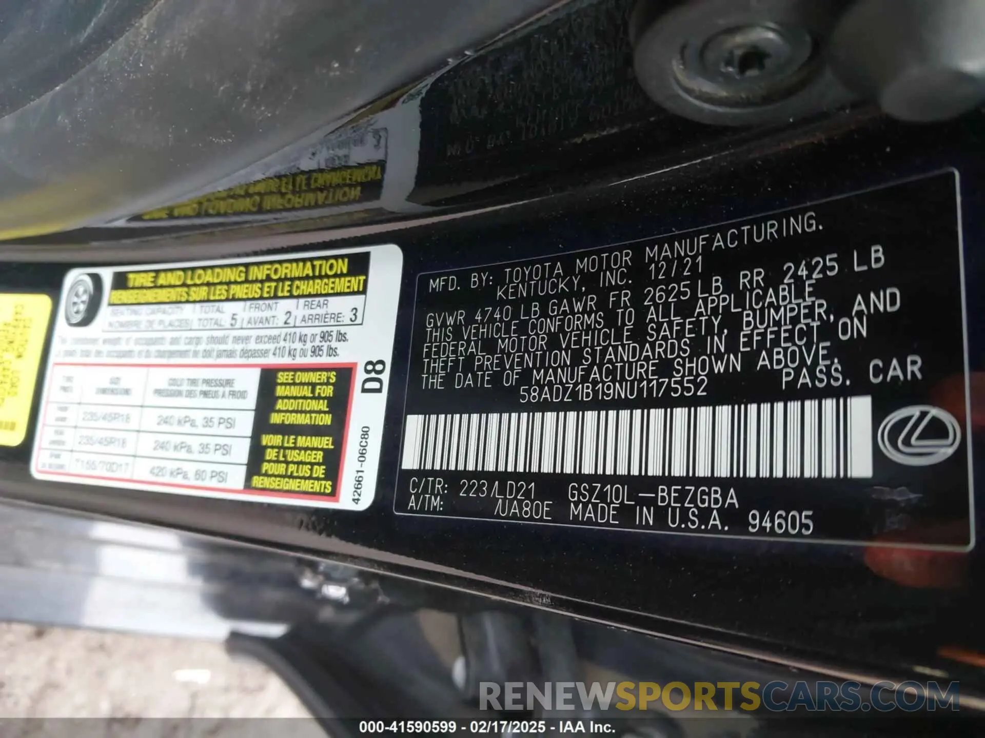 9 Photograph of a damaged car 58ADZ1B19NU117552 LEXUS ES 350 2022