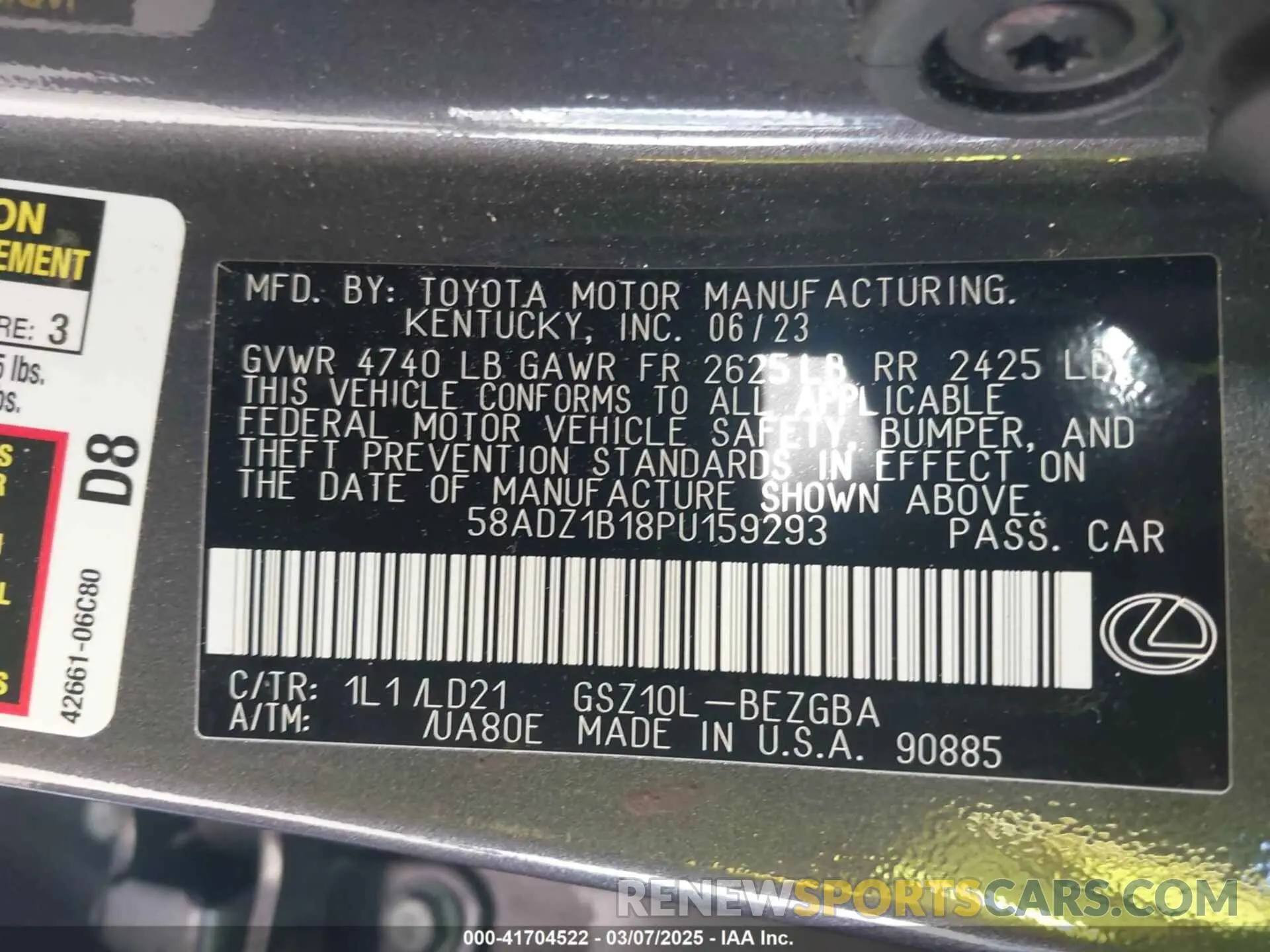 9 Photograph of a damaged car 58ADZ1B18PU159293 LEXUS ES 350 2023