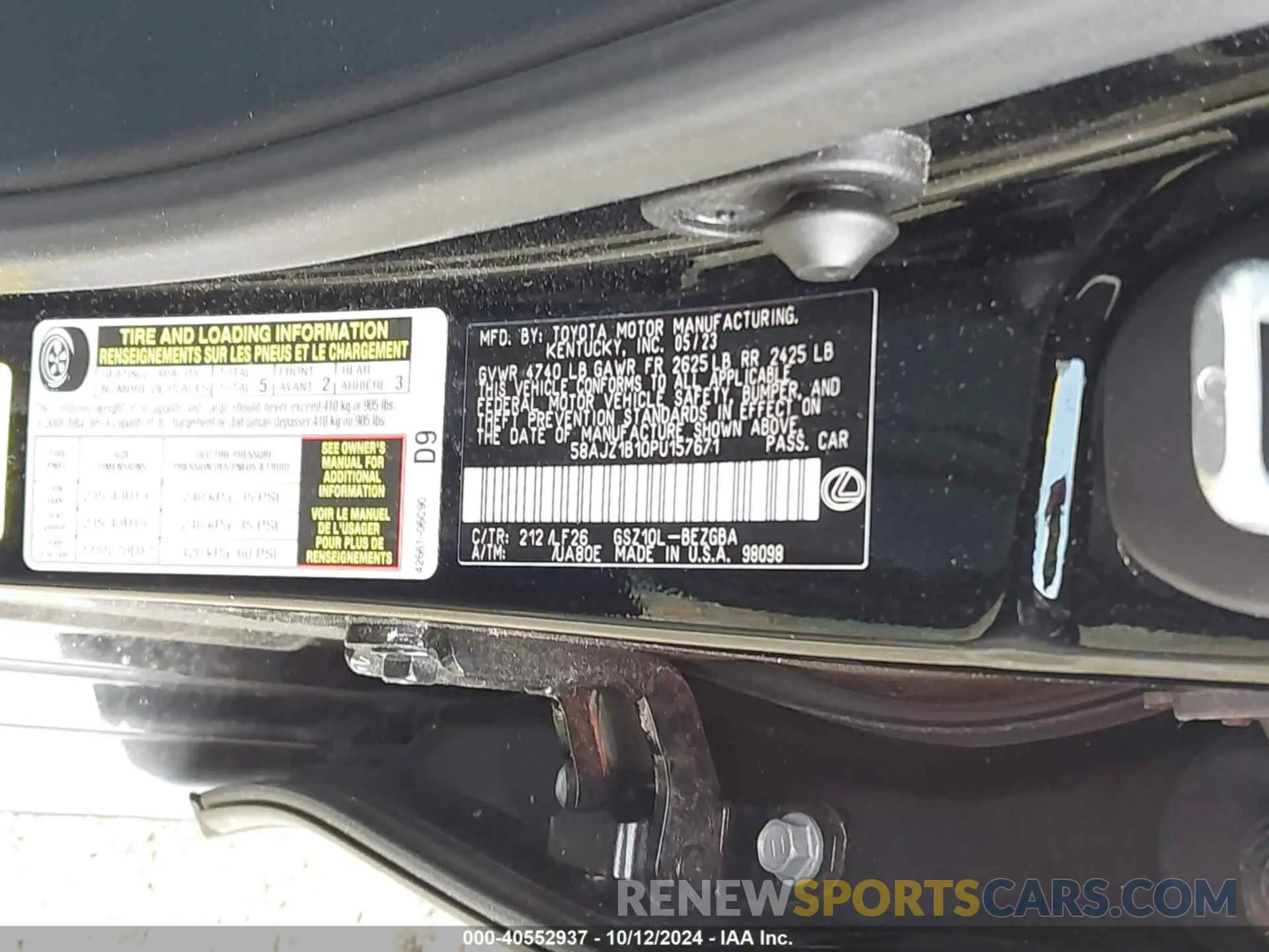 9 Photograph of a damaged car 58AJZ1B10PU157671 LEXUS ES 350 2023