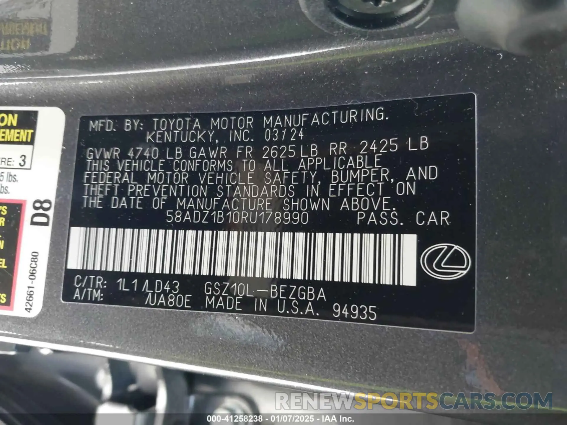 9 Photograph of a damaged car 58ADZ1B10RU178990 LEXUS ES 350 2024
