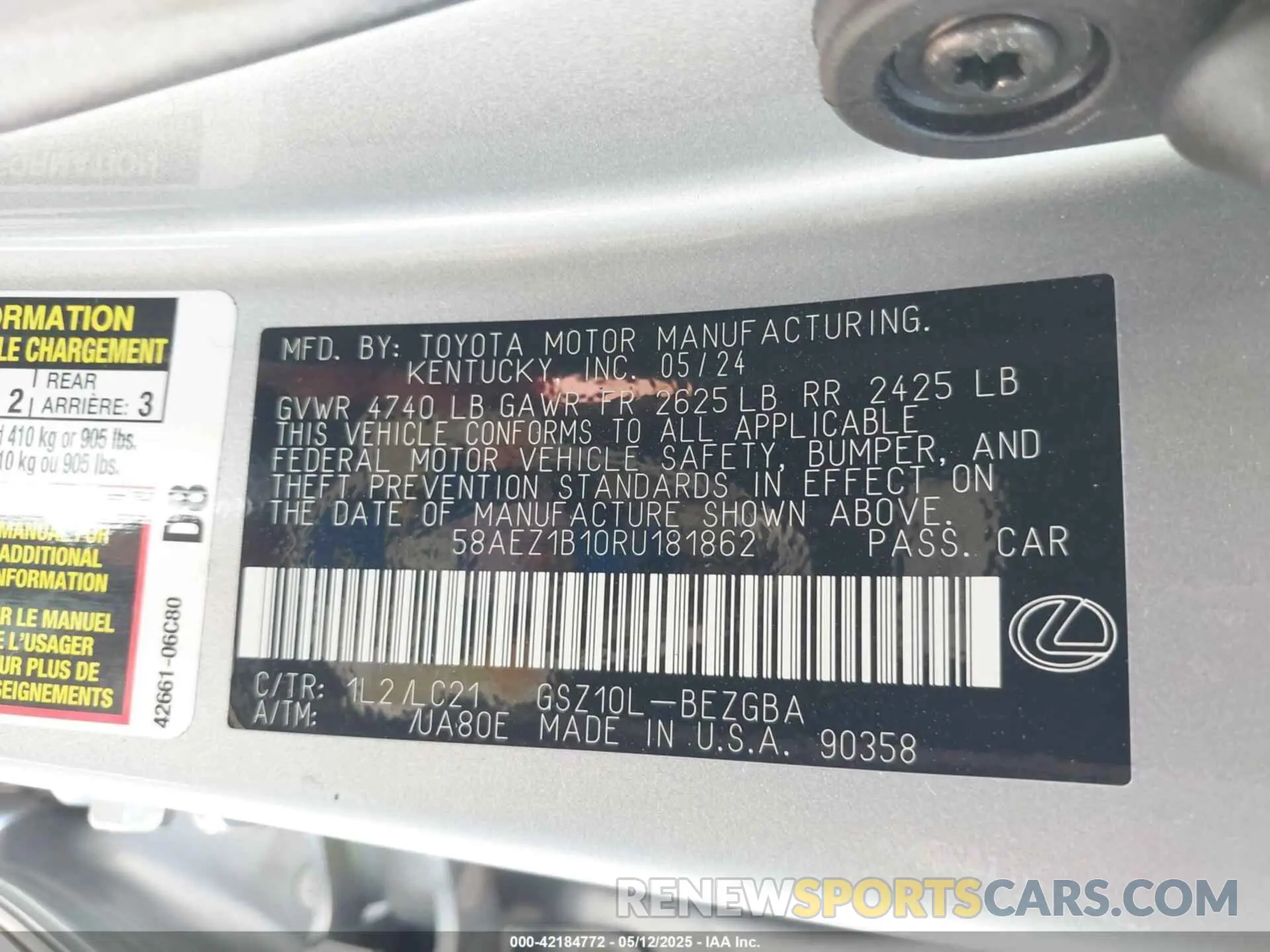 9 Photograph of a damaged car 58AEZ1B10RU181862 LEXUS ES 350 2024
