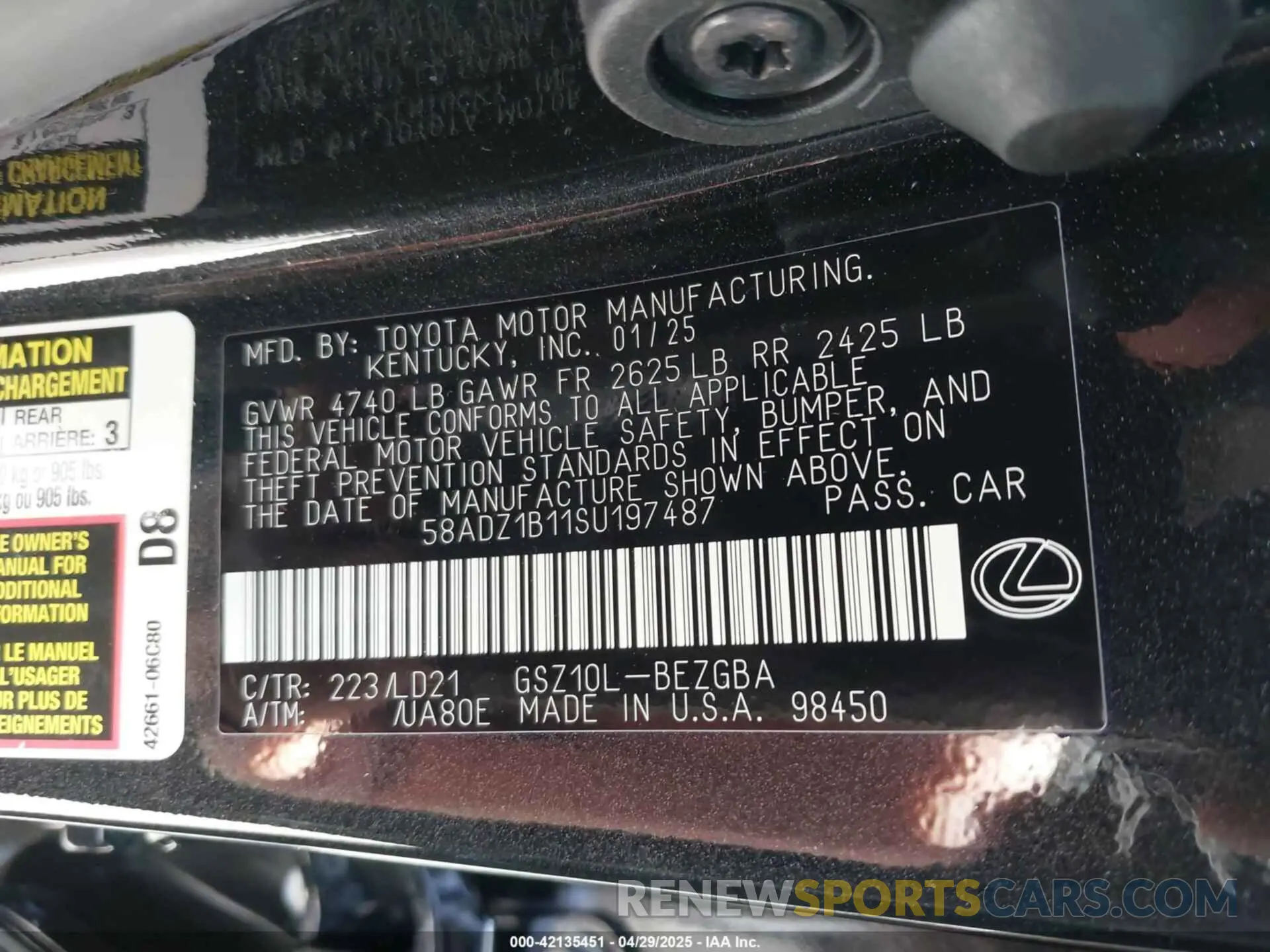 9 Photograph of a damaged car 58ADZ1B11SU197487 LEXUS ES 350 2025