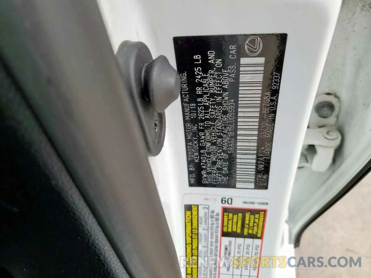 12 Photograph of a damaged car 58AGZ1B15LU055934 LEXUS ES 350 F S 2020