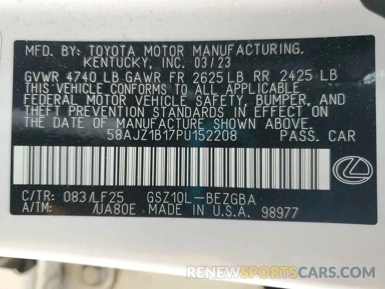13 Photograph of a damaged car 58AJZ1B17PU152208 LEXUS ES 350 F S 2023