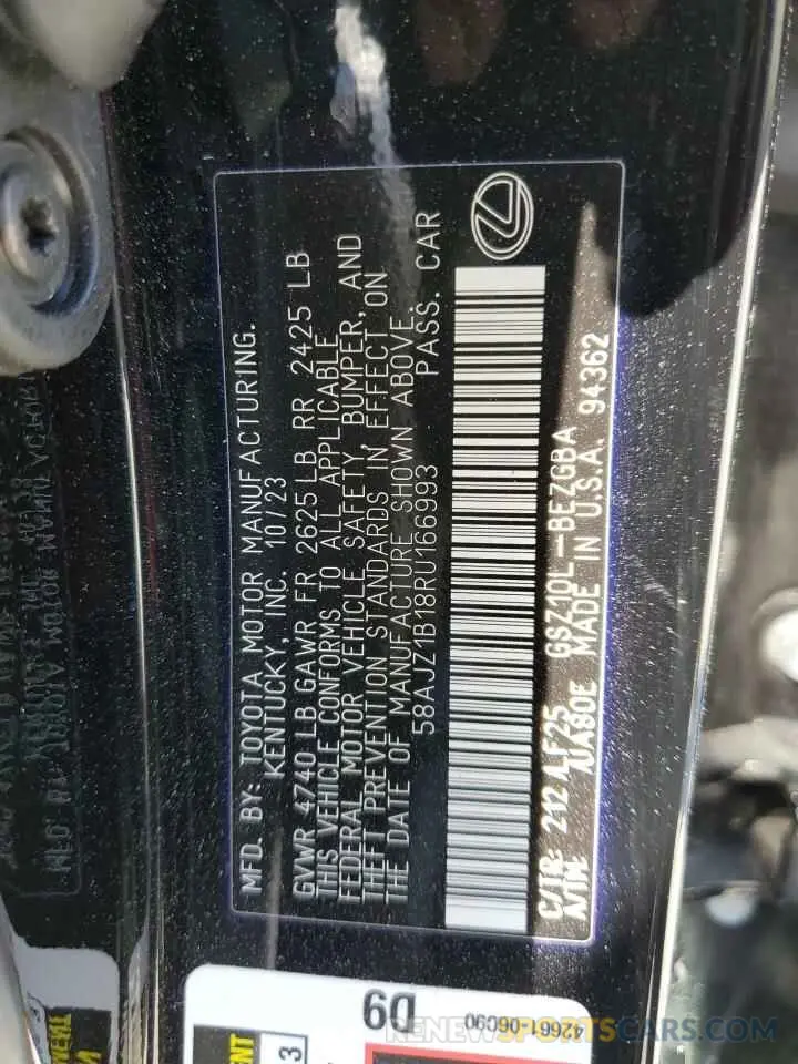 13 Photograph of a damaged car 58AJZ1B18RU166993 LEXUS ES 350 F S 2024