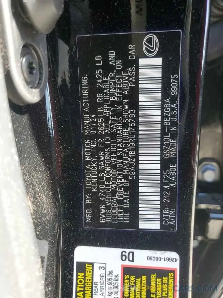 15 Photograph of a damaged car 58AJZ1B19RU175783 LEXUS ES 350 F S 2024