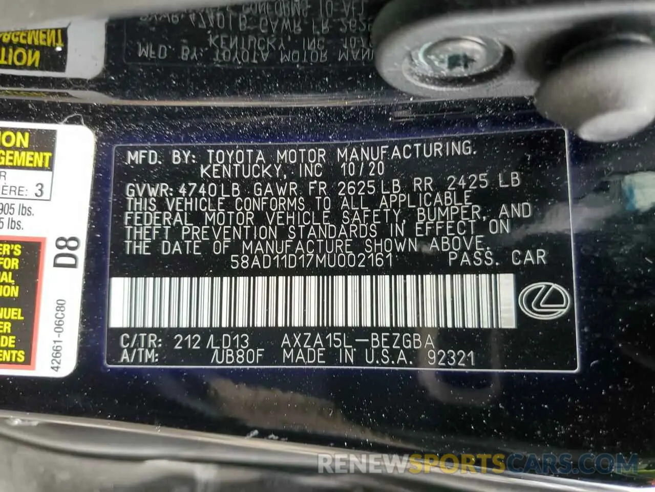 14 Photograph of a damaged car 58AD11D17MU002161 LEXUS ES250 2021