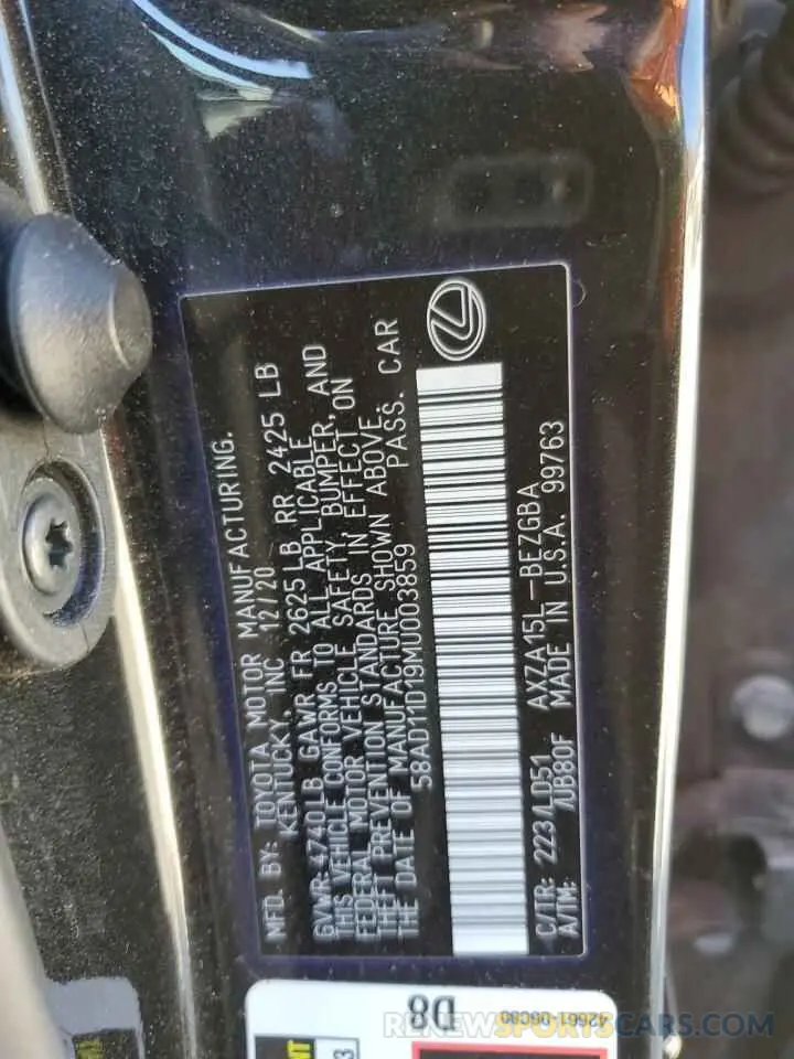 14 Photograph of a damaged car 58AD11D19MU003859 LEXUS ES250 2021