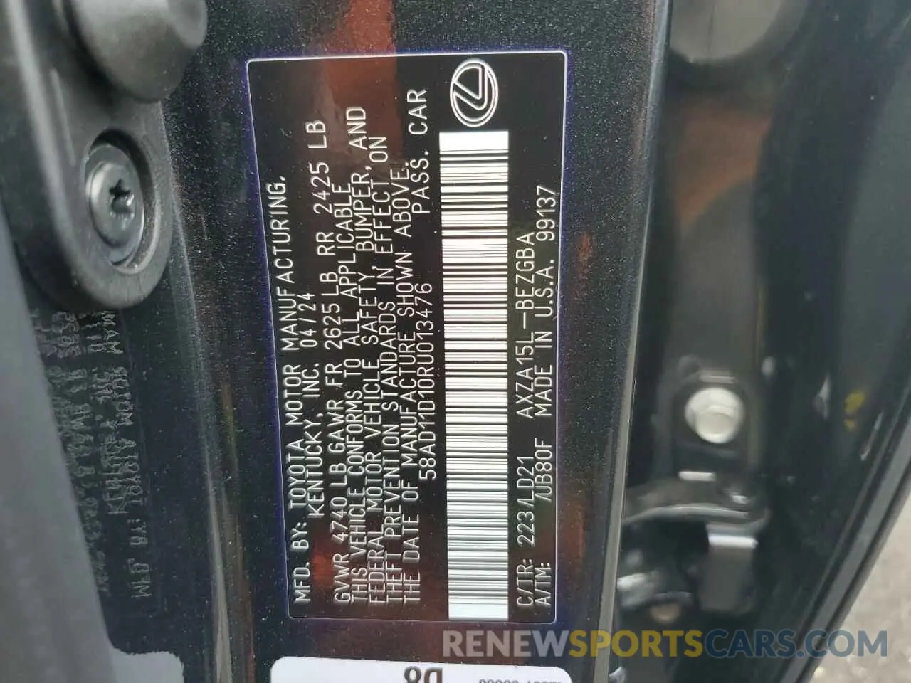 12 Photograph of a damaged car 58AD11D10RU013476 LEXUS ES250 2024