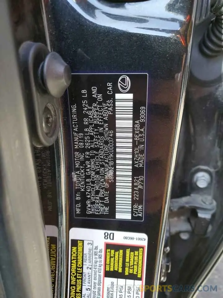 13 Photograph of a damaged car 58AB21B11KU003746 LEXUS ES300 2019