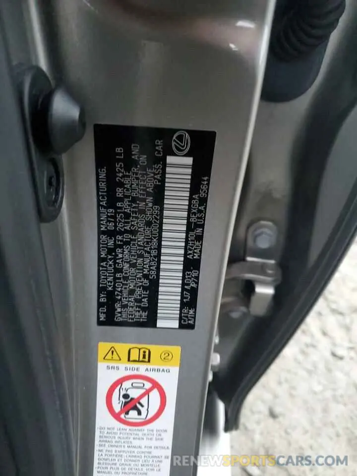 12 Photograph of a damaged car 58AB21B18KU002299 LEXUS ES300 2019