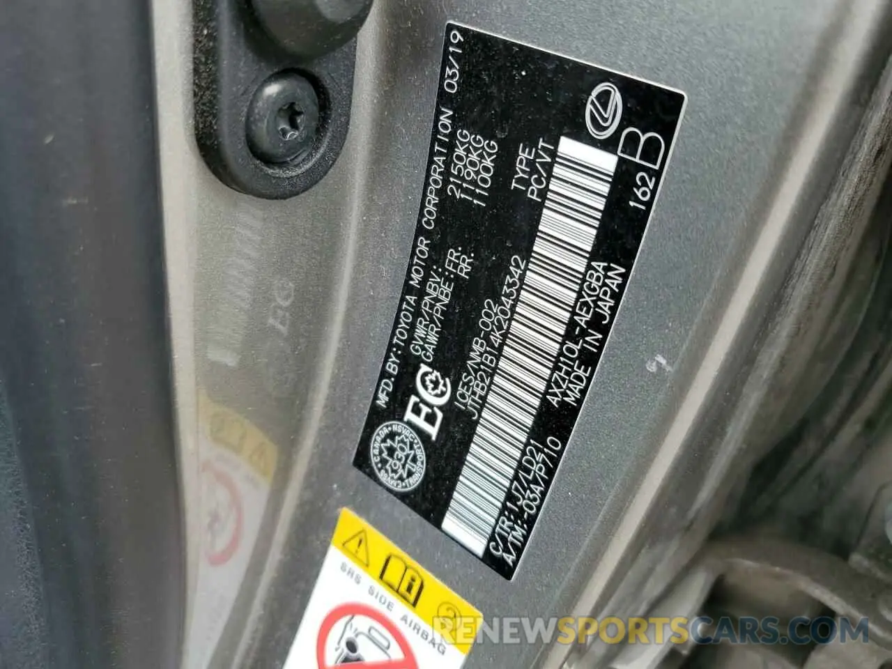 13 Photograph of a damaged car JTHB21B14K2043342 LEXUS ES300 2019
