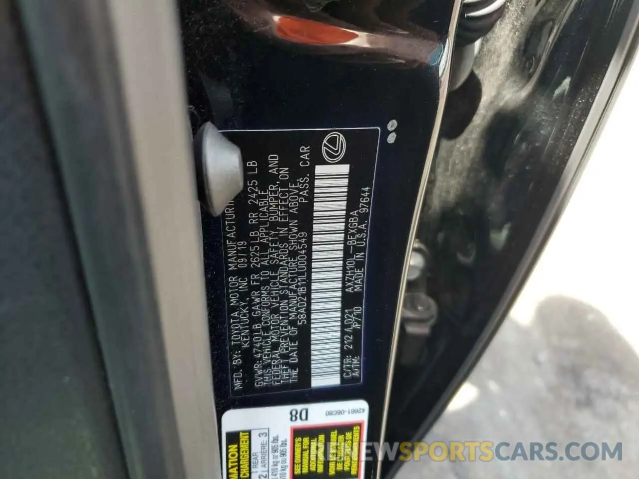 12 Photograph of a damaged car 58AD21B11LU004549 LEXUS ES300 2020