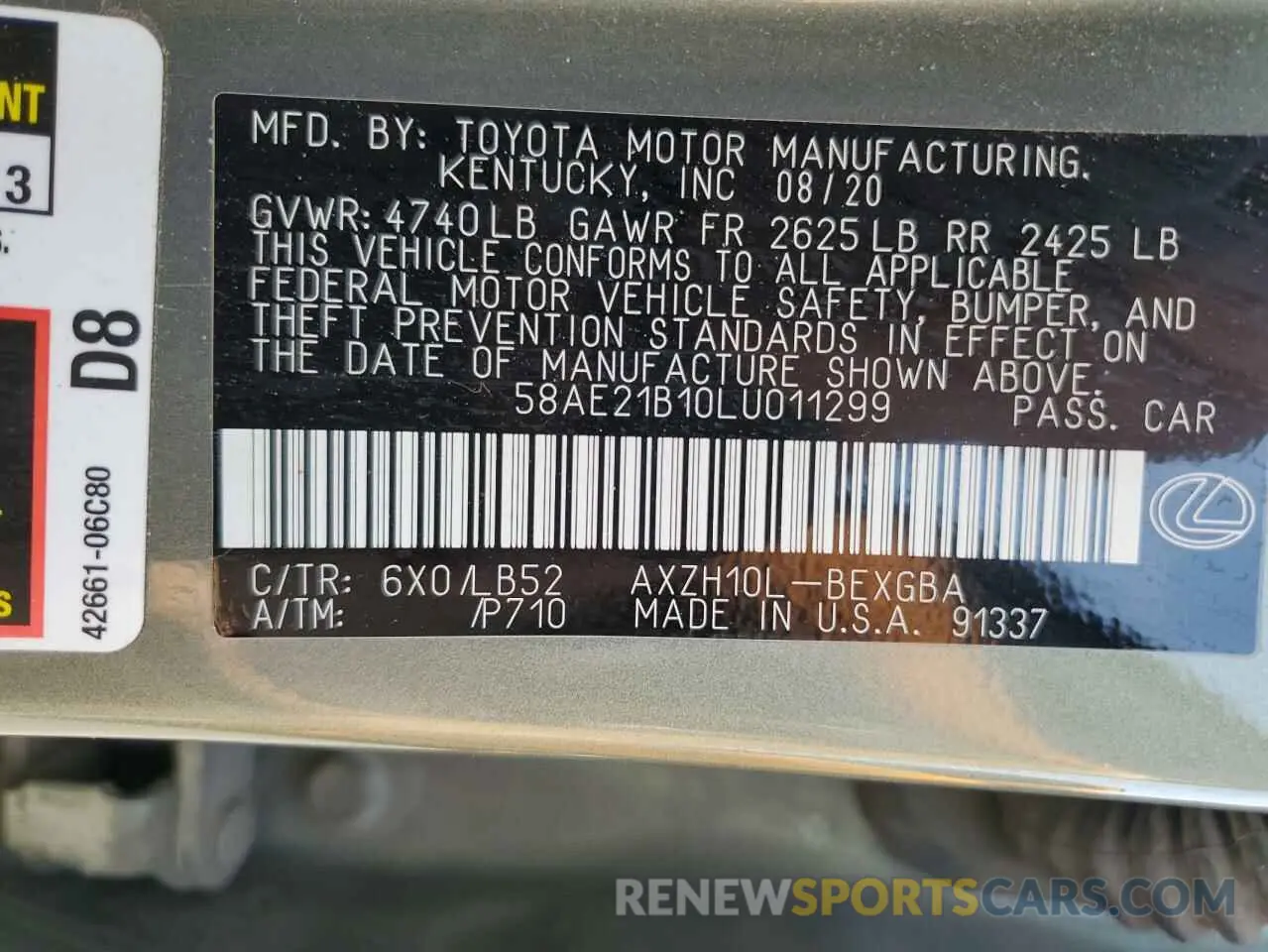 13 Photograph of a damaged car 58AE21B10LU011299 LEXUS ES300 2020