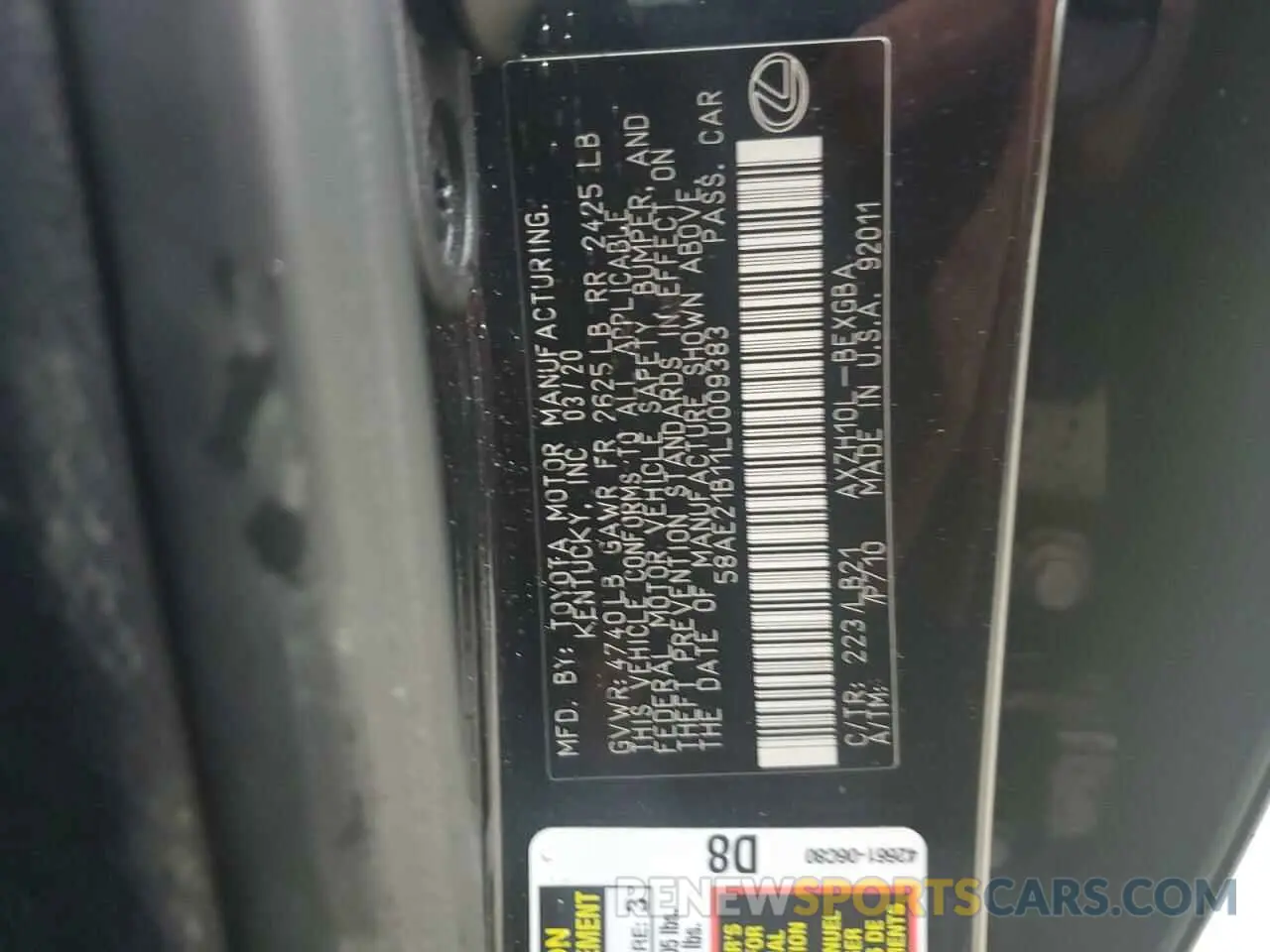 12 Photograph of a damaged car 58AE21B11LU009383 LEXUS ES300 2020