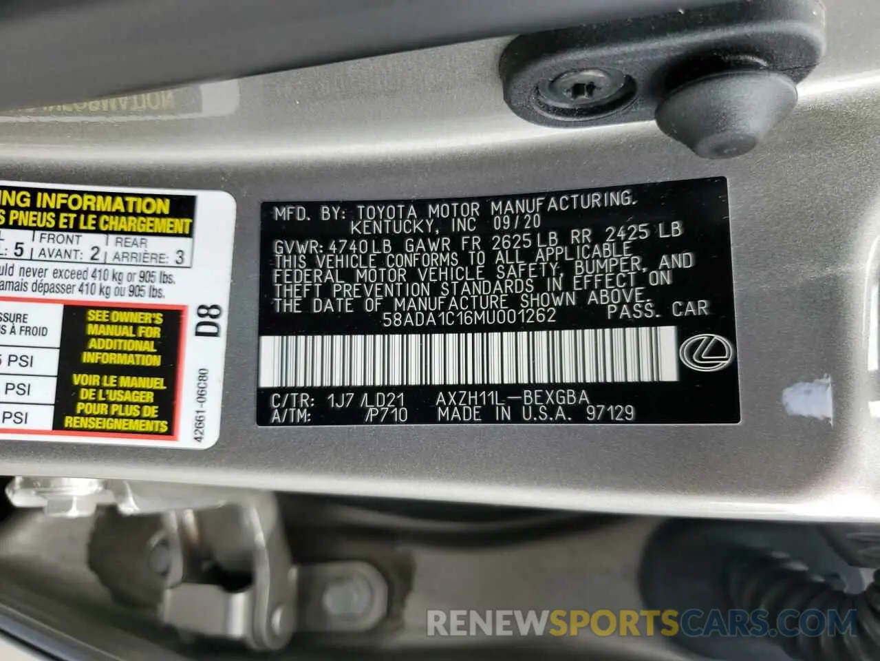 13 Photograph of a damaged car 58ADA1C16MU001262 LEXUS ES300 2021