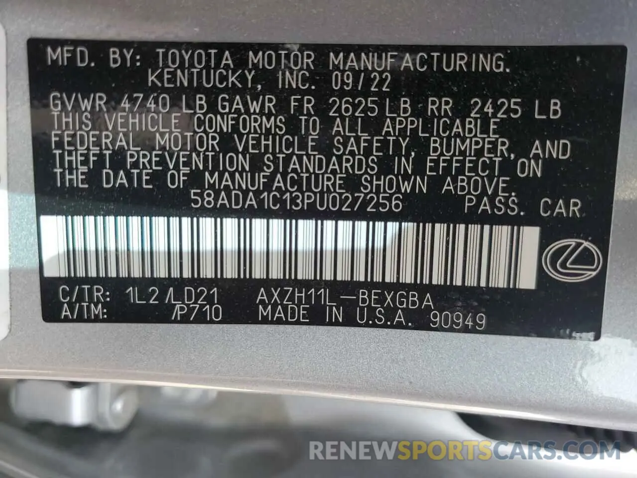 12 Photograph of a damaged car 58ADA1C13PU027256 LEXUS ES300 2023