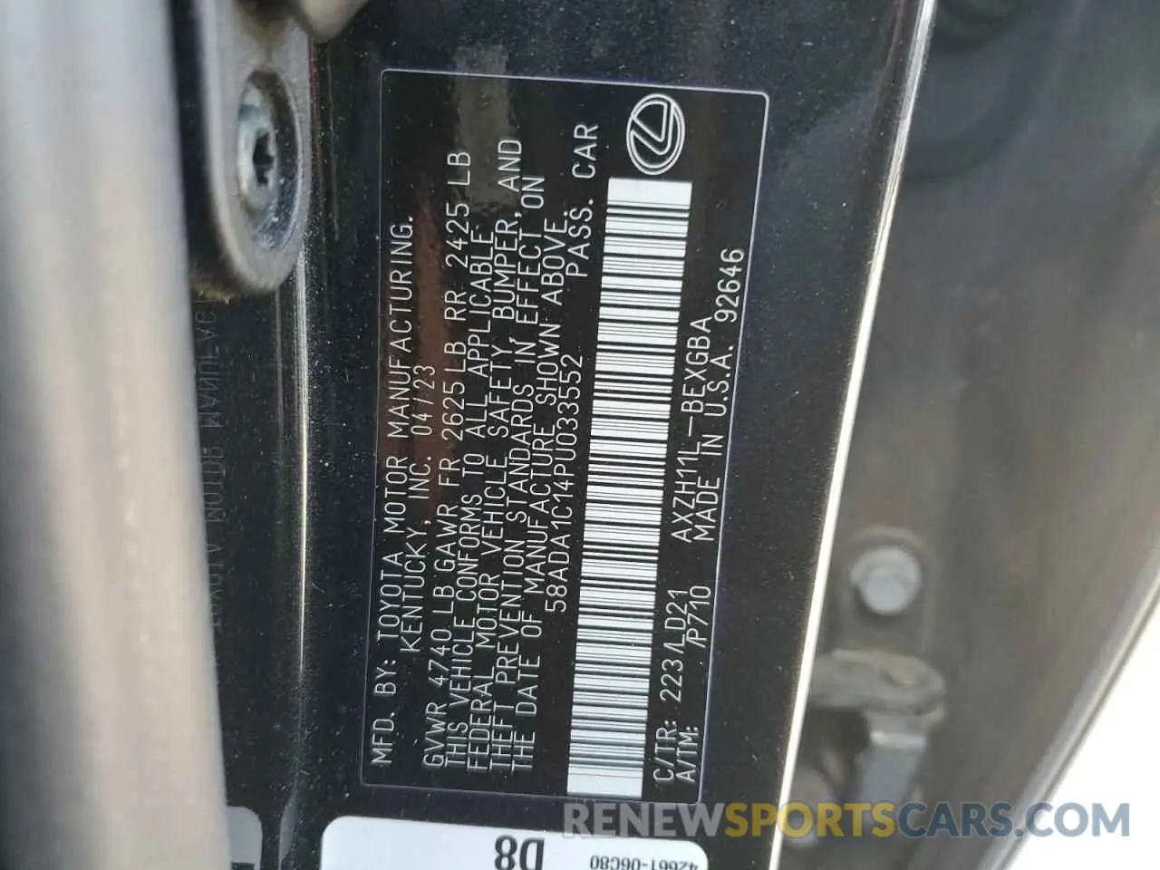 12 Photograph of a damaged car 58ADA1C14PU033552 LEXUS ES300 2023