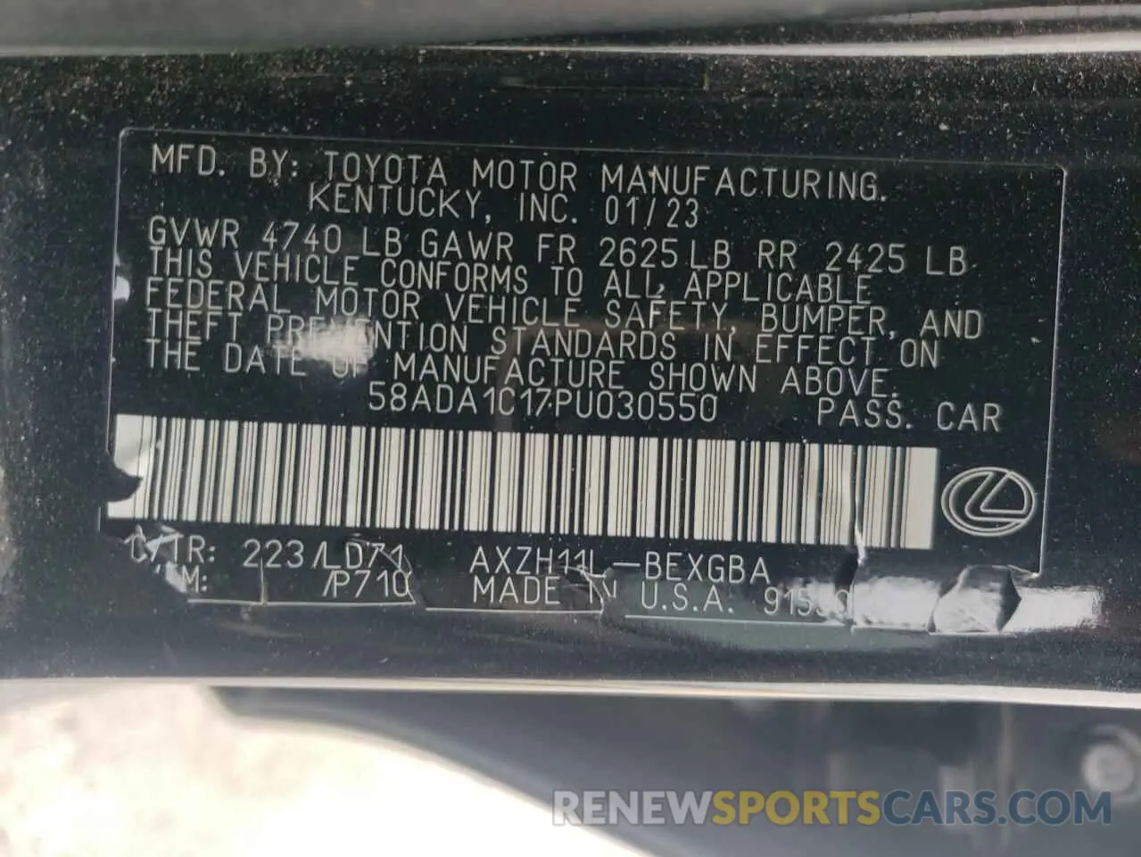 12 Photograph of a damaged car 58ADA1C17PU030550 LEXUS ES300 2023