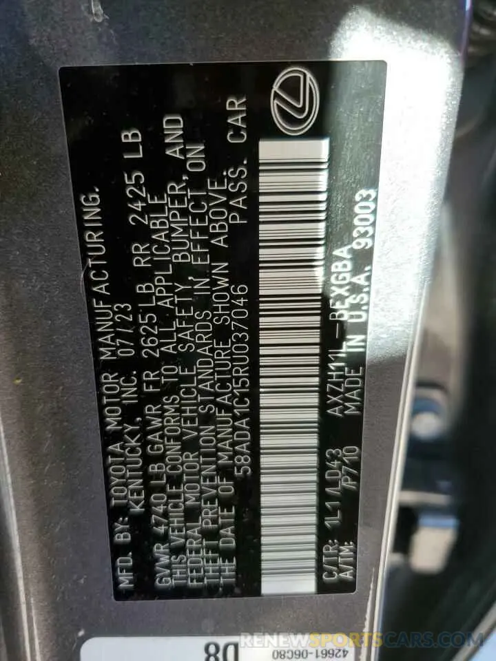 12 Photograph of a damaged car 58ADA1C15RU037046 LEXUS ES300 2024