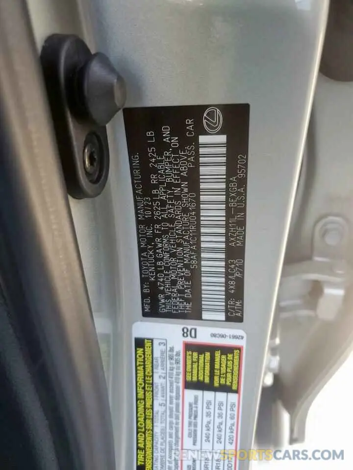 12 Photograph of a damaged car 58AFA1C11RU041670 LEXUS ES300 2024