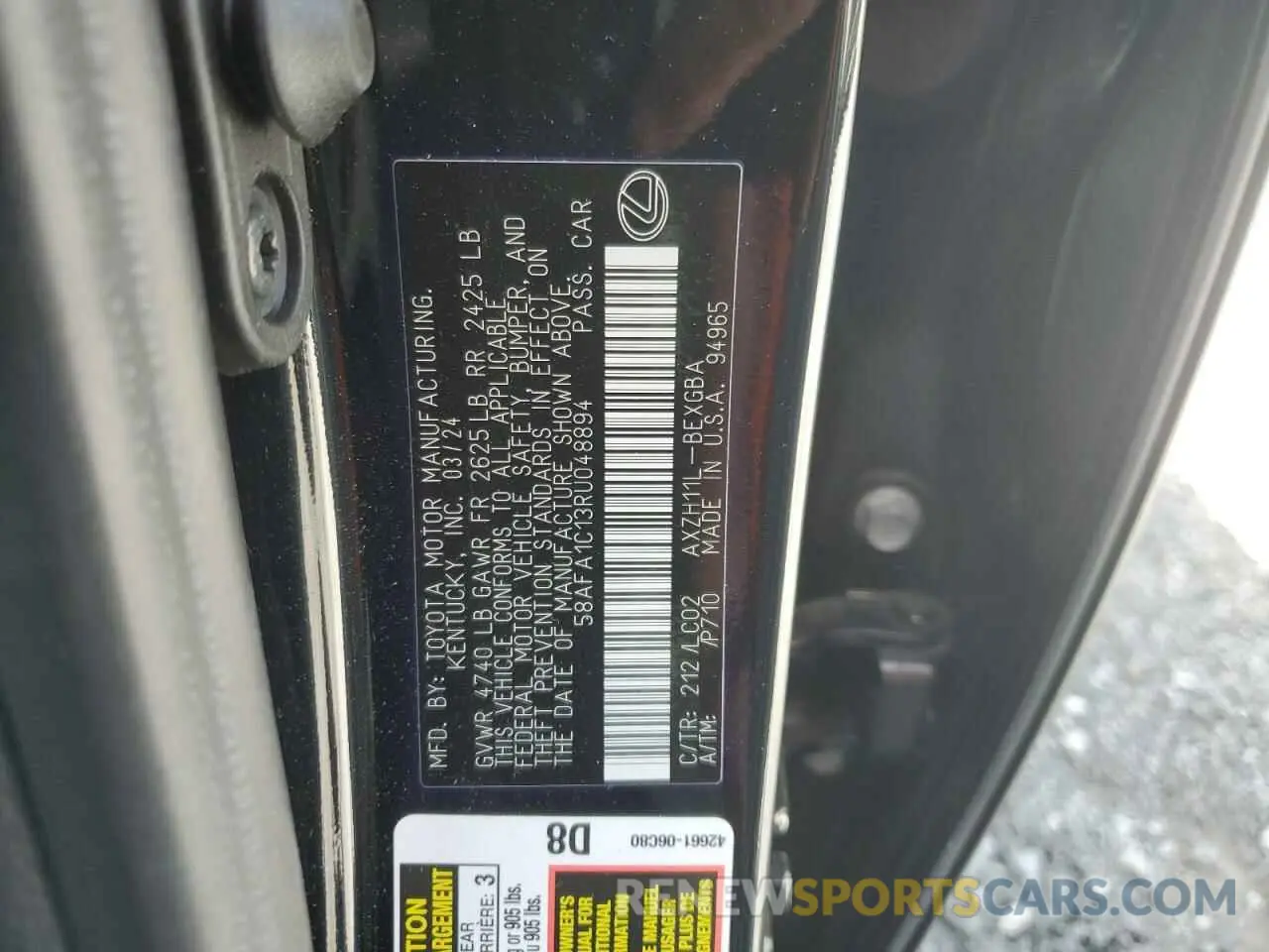 12 Photograph of a damaged car 58AFA1C13RU048894 LEXUS ES300 2024