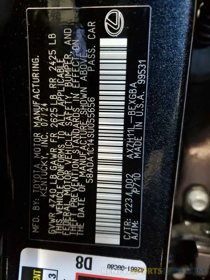 12 Photograph of a damaged car 58ADA1C14SU055656 LEXUS ES300 2025