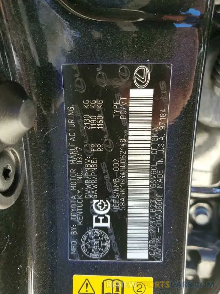 12 Photograph of a damaged car 58ABK1GG4HU062148 LEXUS ES350 2017