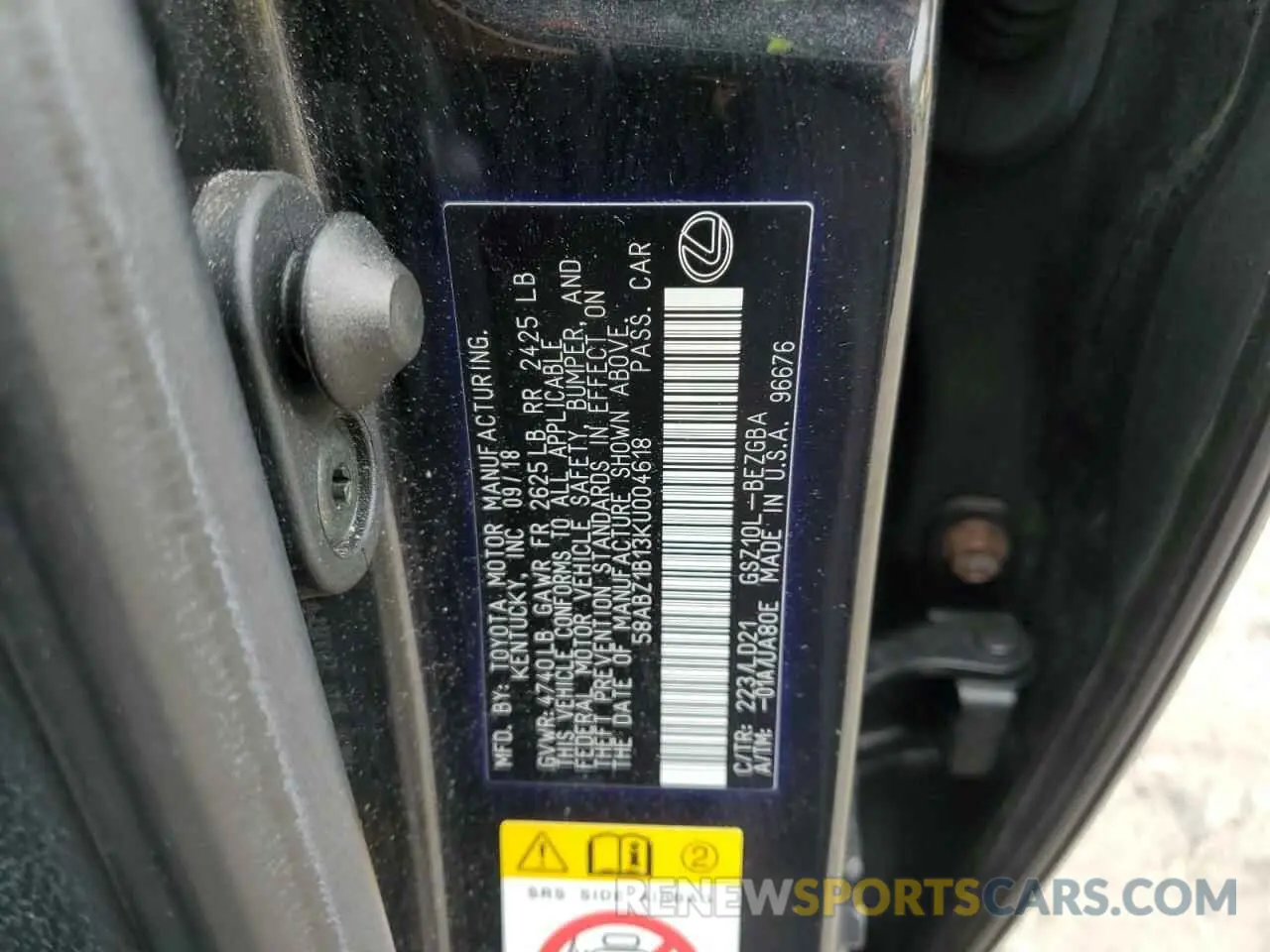 12 Photograph of a damaged car 58ABZ1B13KU004618 LEXUS ES350 2019