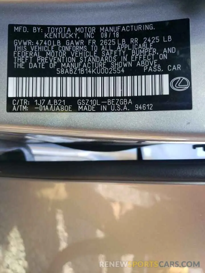 12 Photograph of a damaged car 58ABZ1B14KU002554 LEXUS ES350 2019