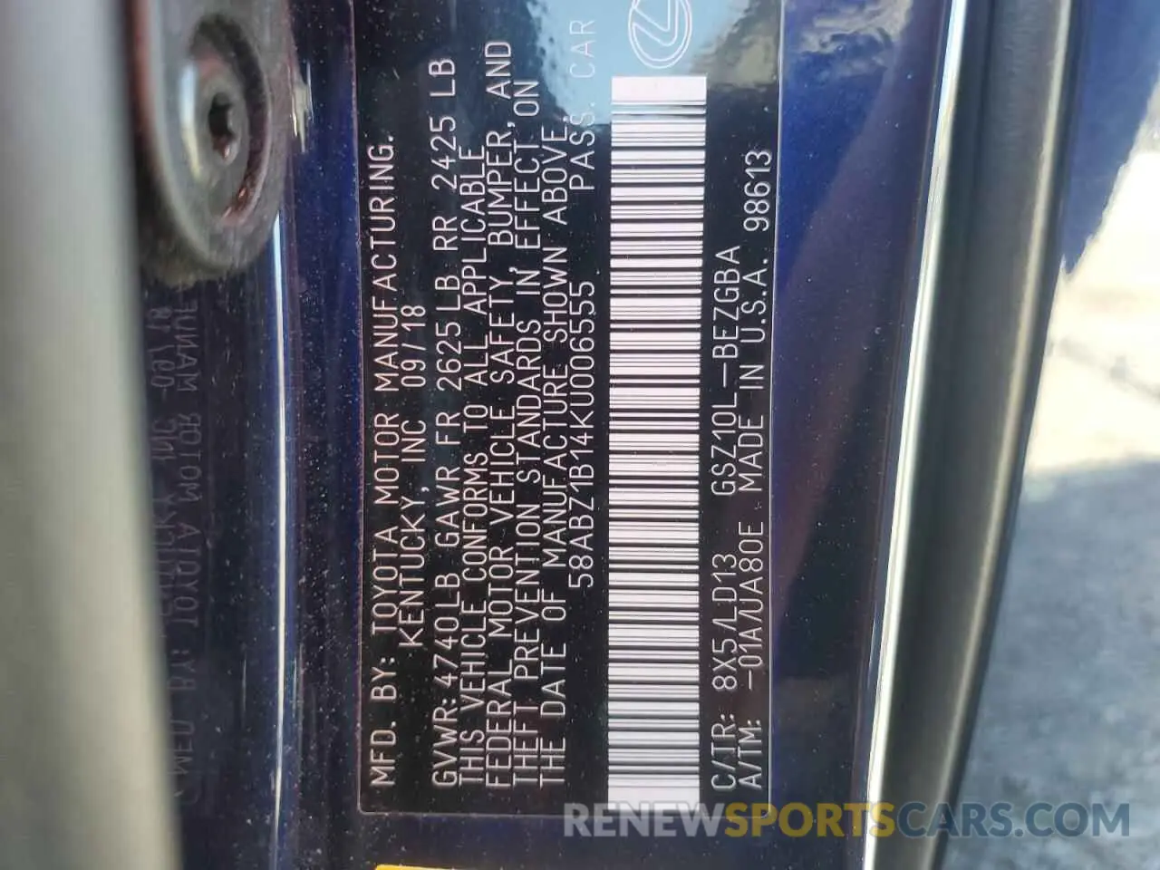 15 Photograph of a damaged car 58ABZ1B14KU006555 LEXUS ES350 2019