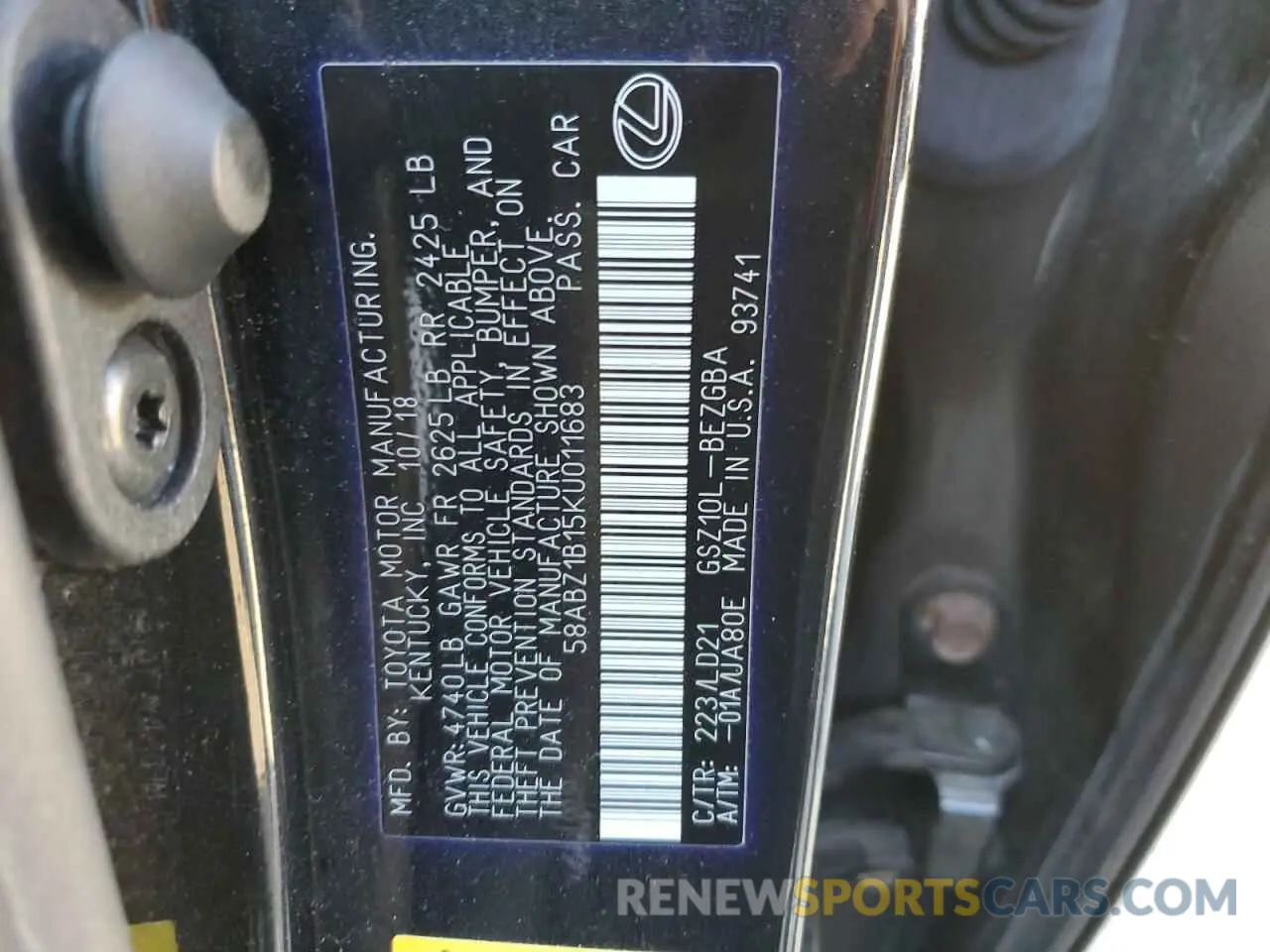 12 Photograph of a damaged car 58ABZ1B15KU011683 LEXUS ES350 2019