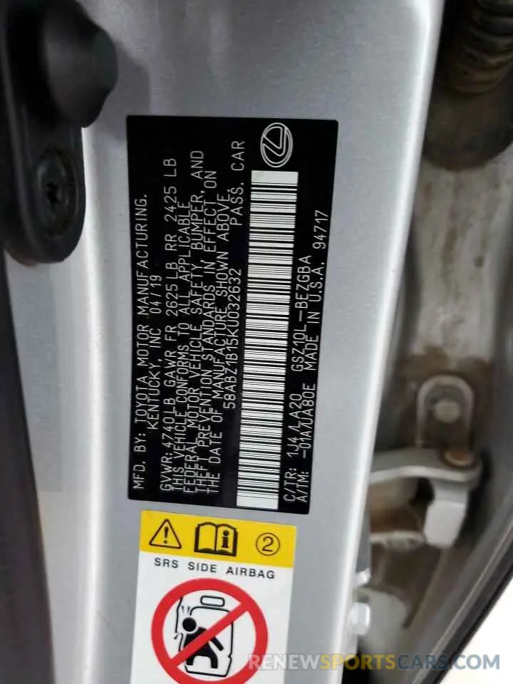 12 Photograph of a damaged car 58ABZ1B15KU032632 LEXUS ES350 2019