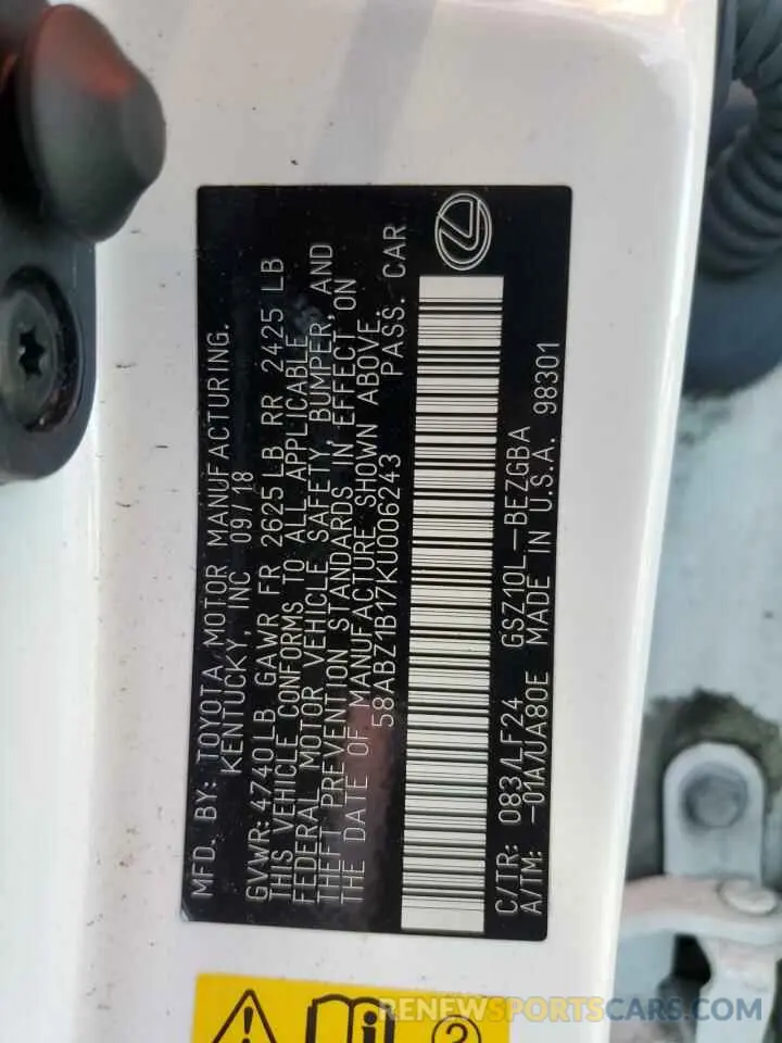 13 Photograph of a damaged car 58ABZ1B17KU006243 LEXUS ES350 2019