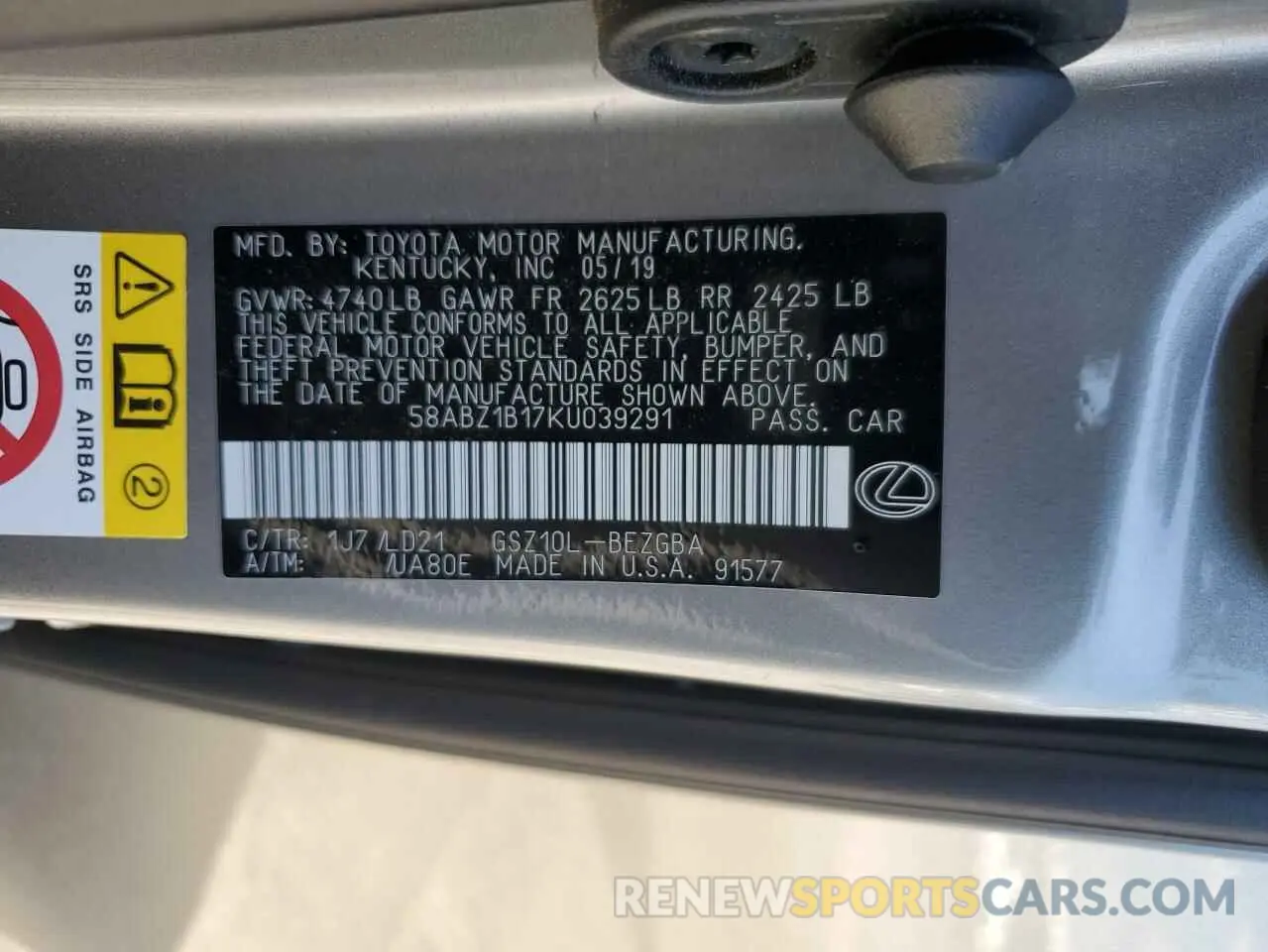 13 Photograph of a damaged car 58ABZ1B17KU039291 LEXUS ES350 2019
