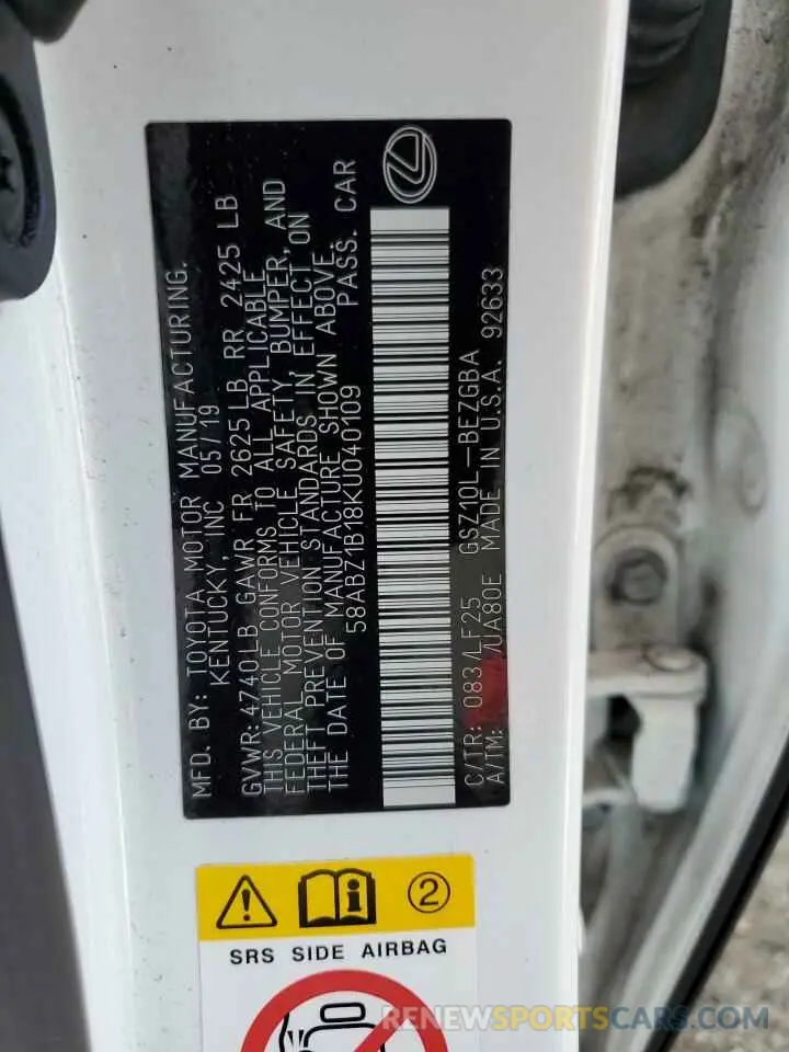 12 Photograph of a damaged car 58ABZ1B18KU040109 LEXUS ES350 2019