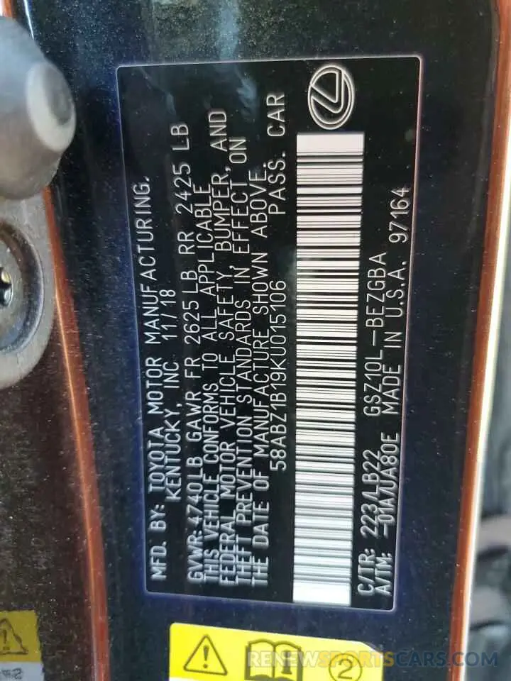 13 Photograph of a damaged car 58ABZ1B19KU015106 LEXUS ES350 2019