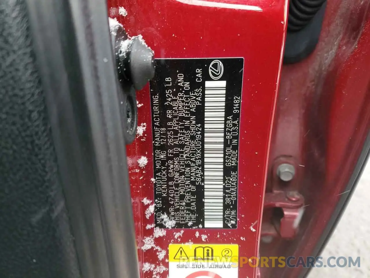 14 Photograph of a damaged car 58ABZ1B1XKU019424 LEXUS ES350 2019
