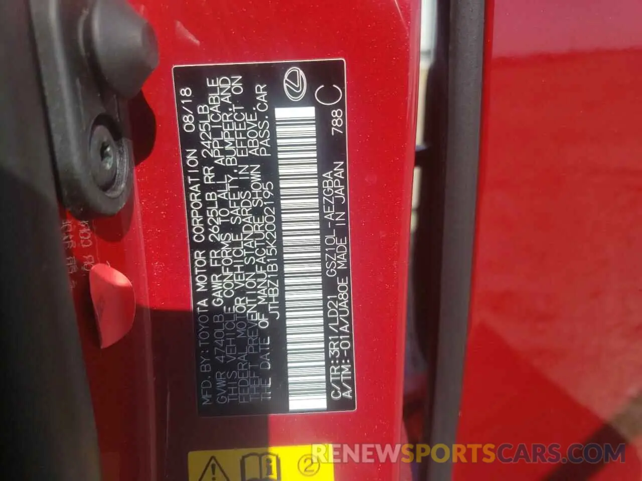 12 Photograph of a damaged car JTHBZ1B15K2002195 LEXUS ES350 2019