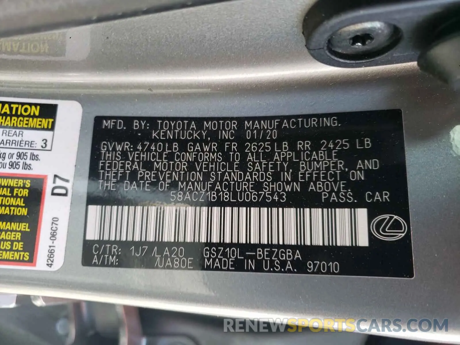 10 Photograph of a damaged car 58ACZ1B18LU067543 LEXUS ES350 2020