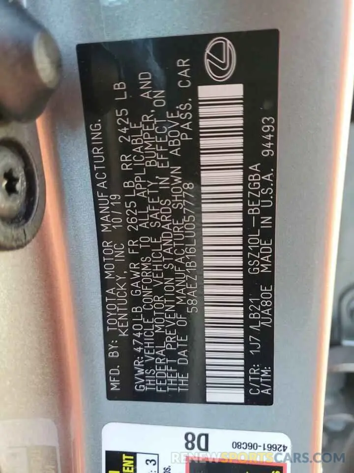 13 Photograph of a damaged car 58AEZ1B16LU057778 LEXUS ES350 2020