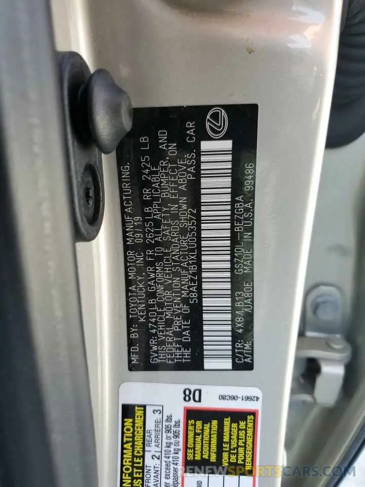 12 Photograph of a damaged car 58AEZ1B1XLU053572 LEXUS ES350 2020