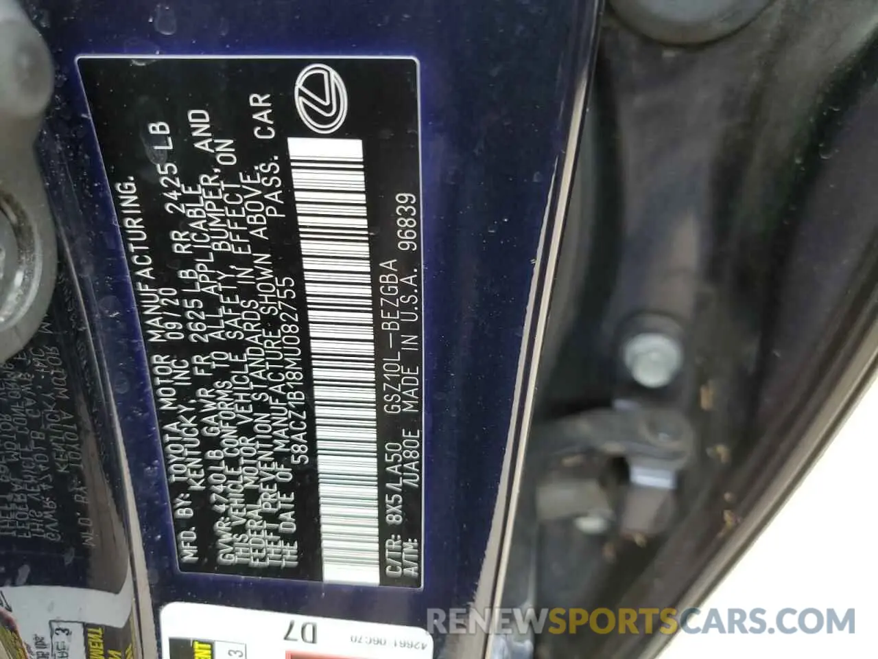 13 Photograph of a damaged car 58ACZ1B18MU082755 LEXUS ES350 2021