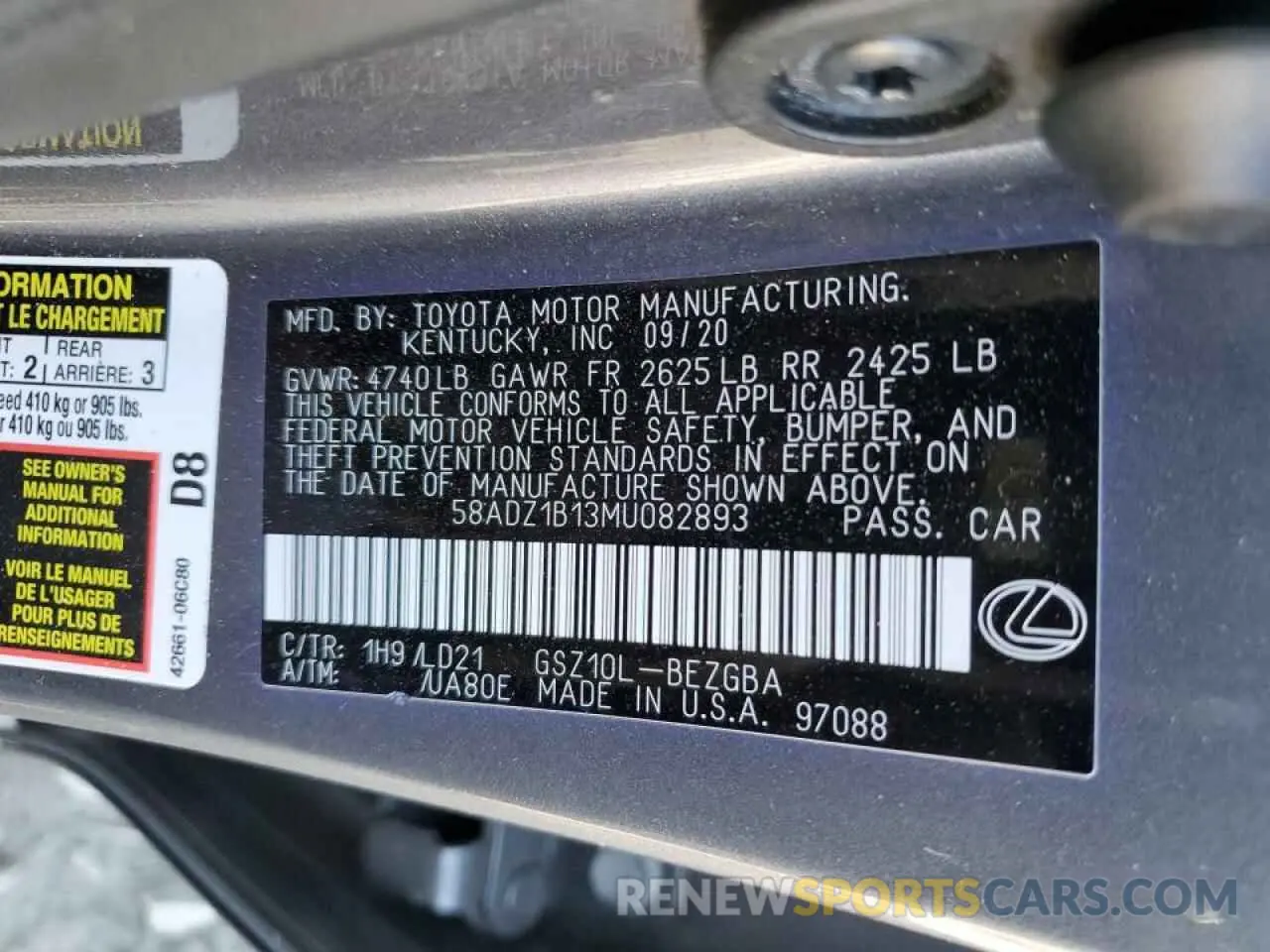 13 Photograph of a damaged car 58ADZ1B13MU082893 LEXUS ES350 2021