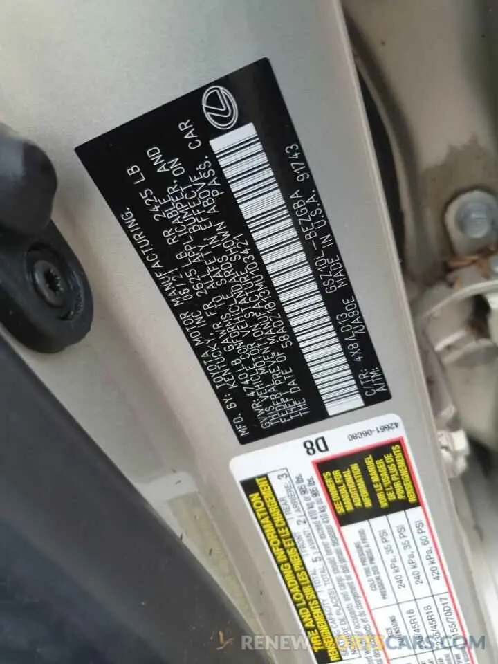 13 Photograph of a damaged car 58ADZ1B13MU103421 LEXUS ES350 2021