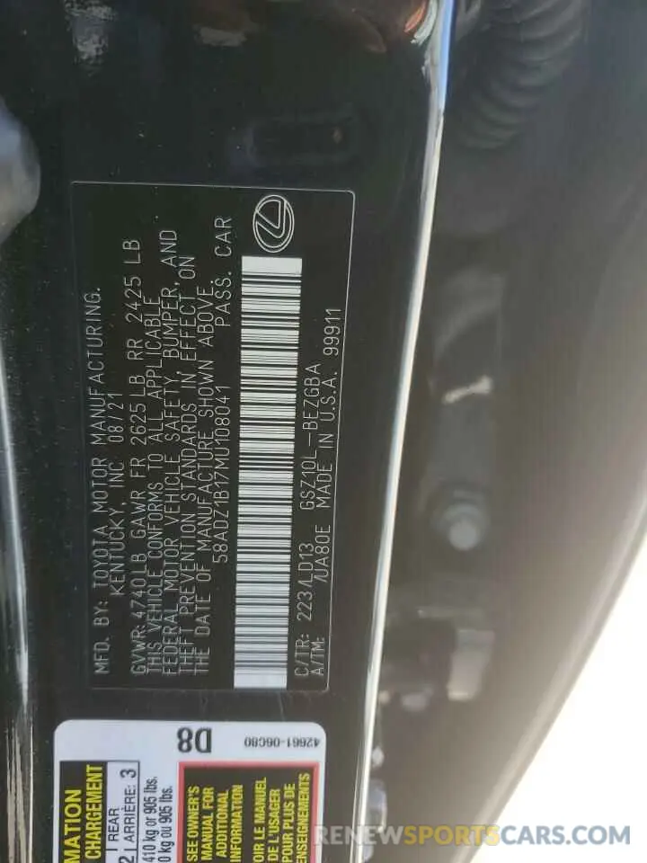 13 Photograph of a damaged car 58ADZ1B17MU108041 LEXUS ES350 2021
