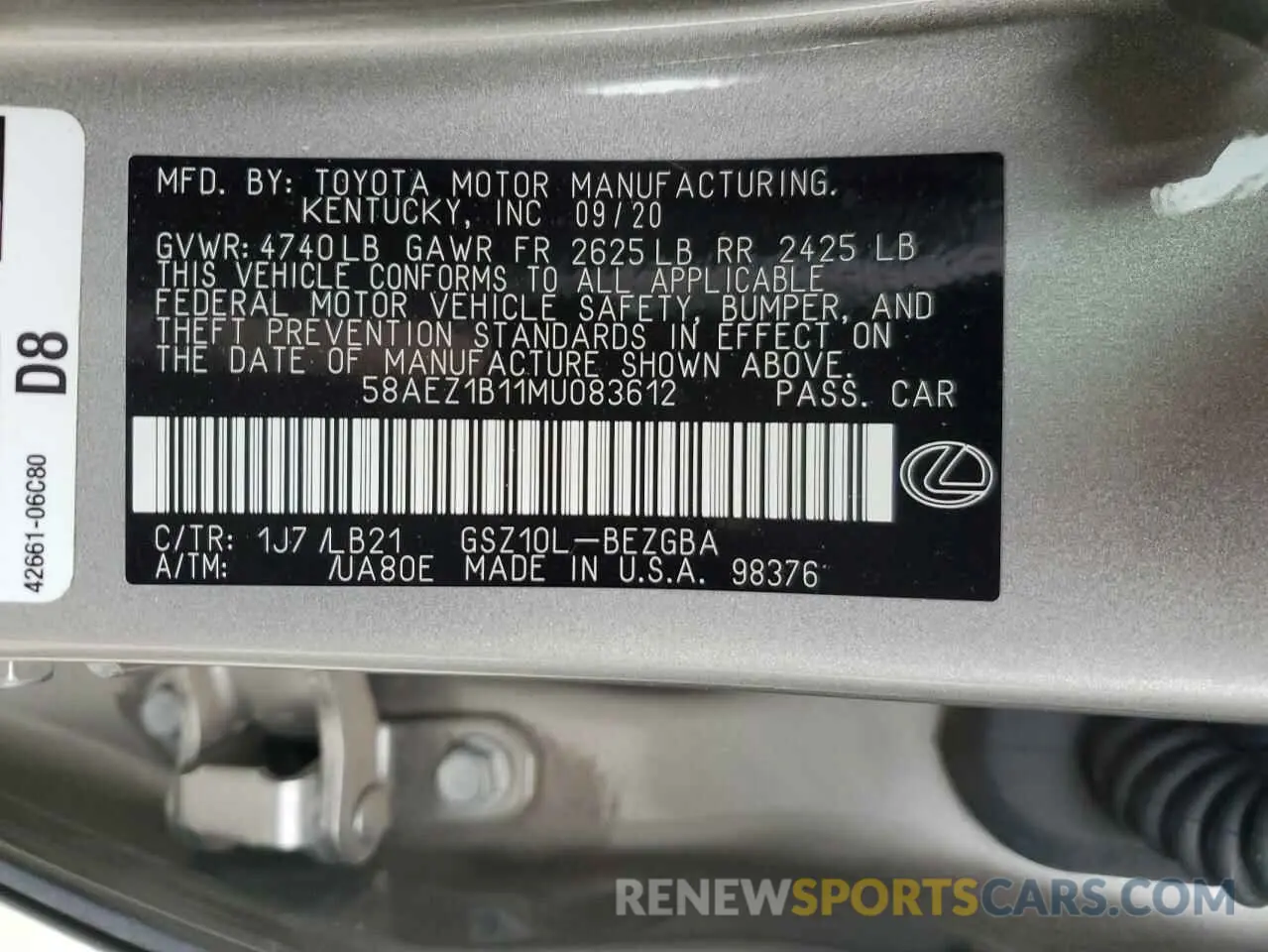 12 Photograph of a damaged car 58AEZ1B11MU083612 LEXUS ES350 2021