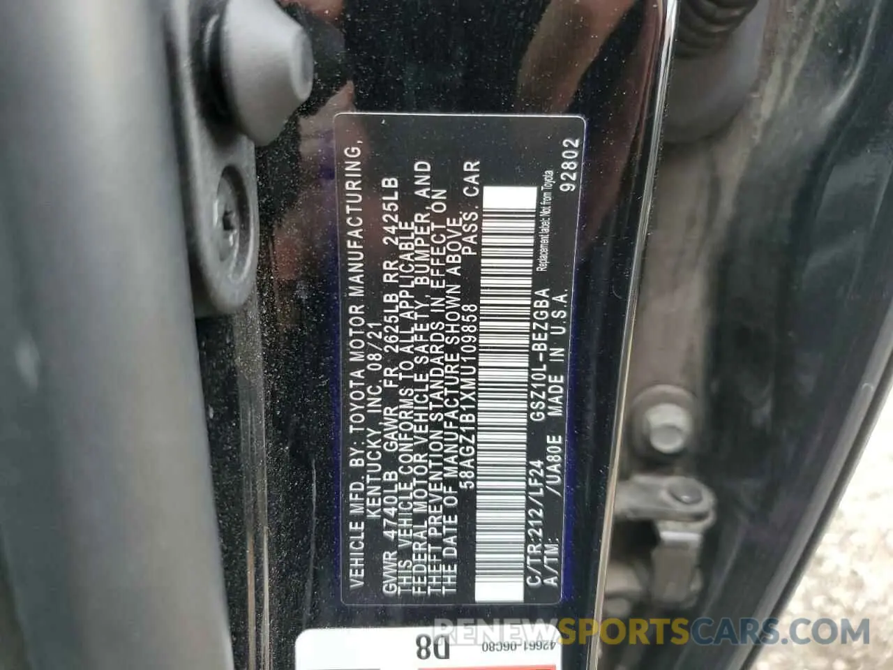 13 Photograph of a damaged car 58AGZ1B1XMU109858 LEXUS ES350 2021