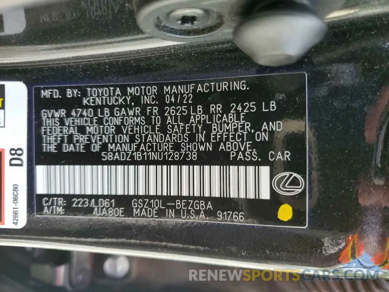 12 Photograph of a damaged car 58ADZ1B11NU128738 LEXUS ES350 2022